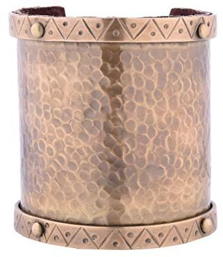 Battle-Merchant Breiter Wikinger Armreif aus Messing, mit Leder | Kelten Schmuck, Armband, Mittelalter, Gewandung, Reenactment, LARP & Fantasy Cosplay