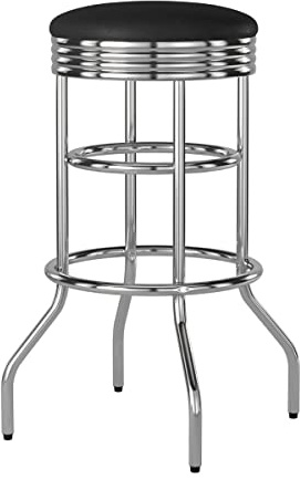 TRINITY Heavy Duty 30-Inch Backless Swivel Bar Stool for Kitchen, Garage, or Workshop, Chrome Finish with Faux Leather Seat, 1 Pack, Black