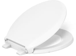 KOHLER K-7673-0 Cachet Quiet-Close Round-Front Toilet Seat, White, Slow Close, No Slam, Quick-Release Hinges, Easy Clean