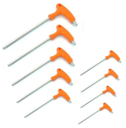 Set cacciaviti/giraviti 9 pezzi impronta doppia torx/torx forati impugnatura a T