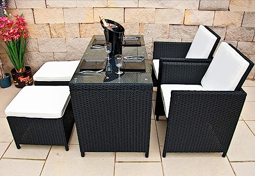 Ragnarök-Möbeldesign Heimdall Premium PolyRattan - Deutscher Hersteller - 8 Jahre GARANTIE - Aluminium Gartenmöbel Essgruppe Tisch Stuhl Hocker Polster Rostfrei Sitzgruppe