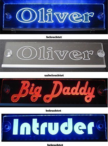 Trucker LKW Namensschild Größe 50x10 cm - LED Acryl Leuchtschild 12V 24V mit edler Lasergravur