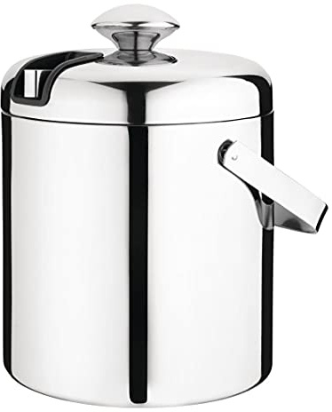 Olympia Eiskübel mit Deckel und Zange, 1,23 Liter, Edelstahl, hochglanzpoliert, Schwenkgriff, integriertes Abtropfgestell, Größe: 150 (H) x 140 (Ø) mm / 6 x 5 1/2 (Ø) Zoll, L279
