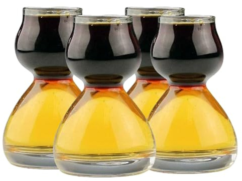 QUAFFER Double Bubble Layered Shot Glass – Chaser Shot Glass Jigger for Smooth Shots – Fun Unique Split Shot Glasses Barware (1.25oz Top & 2.25oz Bottom, Set of 4)