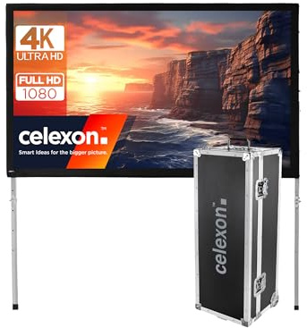 celexon Mobil Expert Frontprojektion Falt-Rahmen-Leinwand 140 | 305x190 cm 16:10 | transportable 4K, Full-HD Projektionsfläche mit Standgerüst für Ihren Outdoor- & Heimkino-Beamer | inkl Roll-Koffer