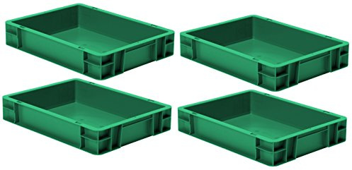 1a-TopStore 4 St. Euroformat-Stapelbehälter, grün, 400 x 300 x 75 mm (LxBxH), Wände u. Boden geschlossen, 9 Liter, aus PPN
