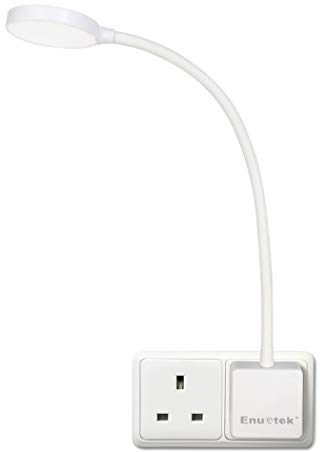 ENUOTEK Dimmable Plug in LED White Wall Reading Light, Flexible Bedside Reading Lamp with Outlet Power Plug, 4W Light Brightness 350Lm, Neutral White Lighting 4000K, for Type G Power Socket