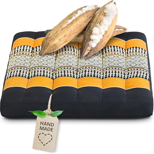 livasia Sitzkissen klein - 35x35x6cm - Bodenkissen Indoor/Outdoor, Meditationskissen Yogakissen, Stuhlauflage Palettenmöbel, Steppkissen Auflage Stuhl Bank handgefertigt (Schwarz/Orange)
