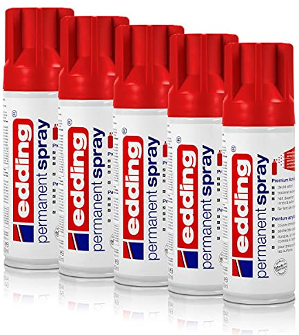 5x edding Permanent Spray verkehrsrot matt 200 ml Premium Acryllack, RAL 3020