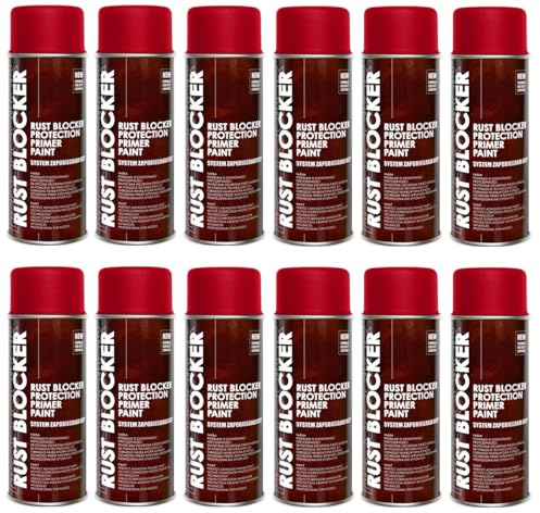 12er Sparpack 400 ml Rust Blocker 4in1 Metallschutzlack Rost Stop Lack ROT matt RAL 3000 , 4in1 -Haftvermittler - Aktiver Rostschutz - schnelltrocknender Lack - effektiver Schutz