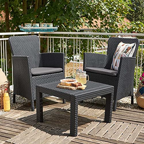 Keter Salvador Balcony Set, Set Mobili da Esterno 2 Poltrone e Tavolino Grafite
