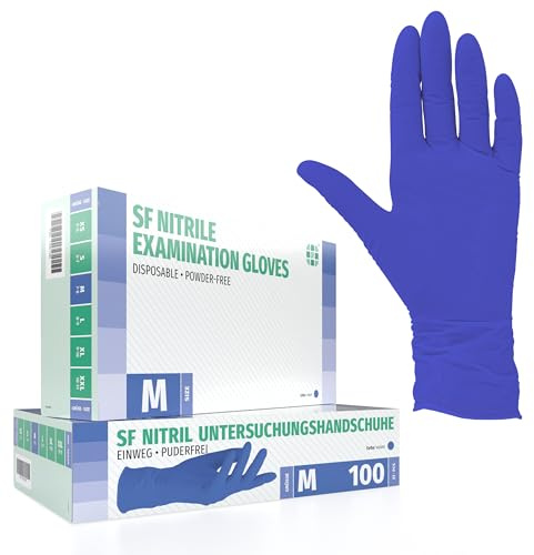 SF Nitrilhandschuhe M Violette – 100 Stück Einweghandschuhe, latexfrei | Puderfreie Einmalhandschuhe für Tattoo, Werkstatt, Küche, Reinigung und Haushalt; vielseitig für Gewerbe und Alltag