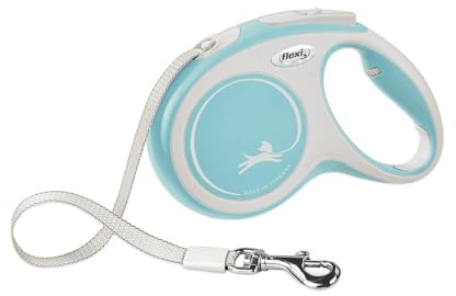 FLEXI® New Comfort einziehbare Hundeleine (Band), ergonomisch, robust und verhedderungsfrei, für Hunde bis zu 12 kg, 3 m, Größe XS, Blau/Pastell
