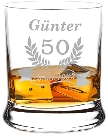 polar-effekt Whiskyglas mit Gravur Personalisiert mit Name und Alter - Leonardo Tumbler 350 ml - Geschenkidee zum Geburtstag mit Jubiläum - Graviertes Whisky Glas - Geburtstagsgeschenke für Sie, Ihn