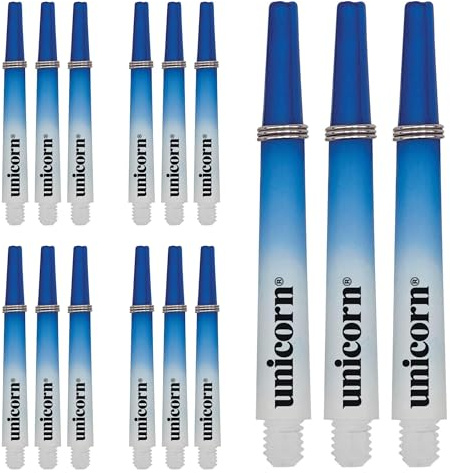 Enhörning dartskaft | Gripare 3 tvåfärgade | Hållbar nylon | Blå & Vit | 3 stjälkar | Medium 44,2 mm