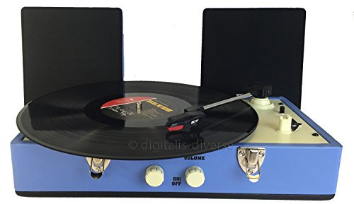 Steepletone SRP030S Attache Briefcase Retro Style Vinyl Record Player Turntable with Built In Amplifier, 2 Detachable Speakers for Real Stereo Sound and Aux In connection for iPhones,iPads,Smartphones etc (Blue)