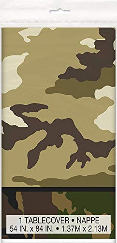 Unique Party 48523 - Tovaglia Plastificata con Camuffamento Militare, 213 cm x 137 cm