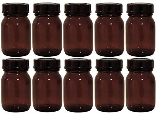 mikken - Lot de 10 bocaux de pharmacie marron de 75 ml avec bouchon à vis et étiquettes fabriquées en Allemagne, argent