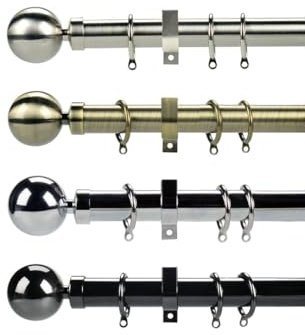 New Metal Curtain Pole/Poles Rail Brushed Nickel (Satin Silver) 240cms. Available In 6 Sizes And 4 Colours. 28mm Diameter, By Umlout ®