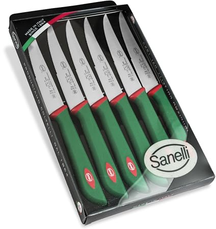 Sanelli Premana Professional Confezione Coltelli Costata, Acciaio Inossidabile, Verde/Rosso, 25.5x15.5x2.0 cm, 6 unità