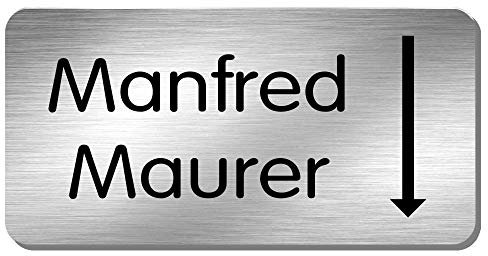 Edelstahl Türschild Namensschild Hinweisschild mit Pfeil und individueller Laser-Gravur in vielen Schriftarten, Größe ca. 100 mm x 50 mm * Modell Maurer