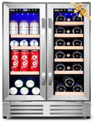 Velieta Wine and Beverage Refrigerator, 24 Inch Dual Zone Fridge with Glass Door, Built-In Cooler with Powerful and Quite Cool System/18 Bottles and 88 Cans Capacity Bverage Cooler