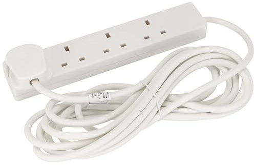 EPISENT 4 Way Extension Lead with 1M Cable – Multi Plug Power Strip with UK Plug – Surge Protected Heavy Duty White Socket – Wall Mountable Extension Cable for Home, Office, Bedroom, Workshop & Garage