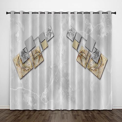 Kinder Verdunkelungsvorhänge 220 X 215 cm (B X H) Bilderrahmen Marmor 3D Polyester Ösen Vorhang, Für Wohnzimmer Schlafzimmer Blickdicht Schallschutzvorhänge 2Er Set 2X -Esszimmervorhang