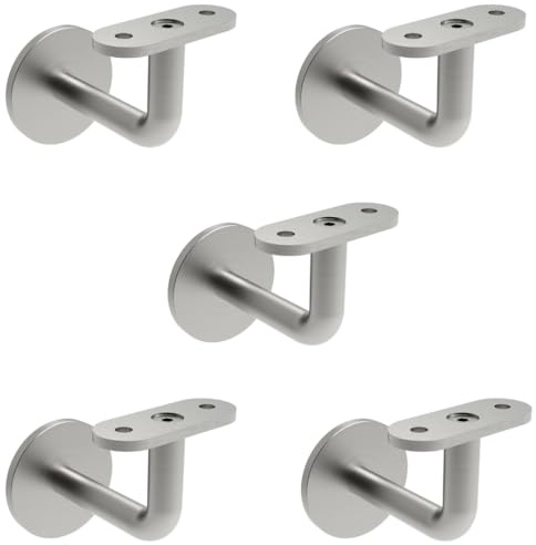 Sellon24® 5 x Edelstahl Handlaufhalter Handlaufträger Flach Geländerhalter Treppengeländer Handlauf Wandmontage (5 x Handlaufträger Flach - S111.000)
