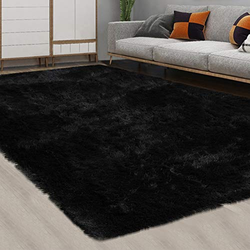 CAROMIO 10x13 Fluffy Area Rugs Extra Large Plush and Thick Faux Fur Shag Rug for Living Room Non-Slip Non-Shedding Accent Rug Carpet for Bedroom, Fuzzy Shaggy Rugs for Kids Nursery Dorm, Black