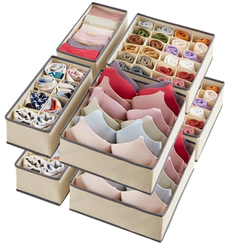 Lifewit Set di 8 Divisori per Cassetti Intima, Organizer Armadio, Separatori Pieghevoli in Tessuto per Cassetti e Scatole per Conservare Lingerie, Reggiseni, Mutande, 30 cm Lungo, Kaki