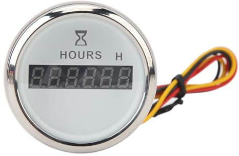 Båtmotortimräknare, DC 9‑32V 52MM Båtrunda Digital Timräknare Hög Exakt Timräknare Rundmätare för Husbilar Yachts Fiskebåtar (Vit urtavla Silver Bezel)