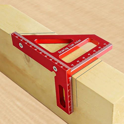 HEKOBAG 3D Multi Angle Measuring Ruler, 45/90 Degree Aluminum Alloy Woodworking Square Protractor, Miter Triangle Ruler High Precision Layout Measuring Tool Layout Scriber for Engineer (Red)