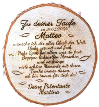 Taufgeschenk Patenkind Baumscheibe mit Textgravur Taufe Holzscheibe Gravur besondere Geschenkidee Kommunion Geburt