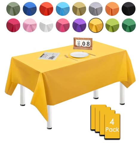 MORAINJAY 4 pz Tovaglia Antimacchia Impermeabile in Plastica,137x274cm Giallo Rettangolare Tovaglia per Grande Tavolo per Natalizia,Feste,Interni Esterni Giardino Ristorante e Matrimonio Decor