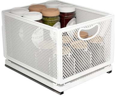 ULIKEUS Sliding Cabinet Storage Basket Organiser Drawer Self Adhesive Slide out Pantry Shelves Heavy Duty Carbon Steel Pull Out Cabinet Organiser with Handle for Bathroom Kitchen Home