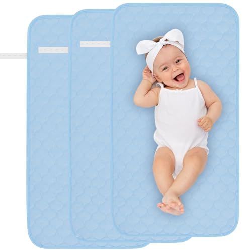 Yaopelky 3-pack skötbädd foder 68,5 cm x 35,5 cm tvättbar återanvändbar baby skötbädd matta lakan vattentät längre skötbord skydd (blå)