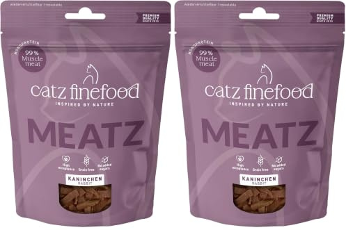 catz finefood Meatz Katzen Leckerlies Kaninchen N° 11 - knusprige Streifen aus Kaninchenfleisch - gegrillt und getrocknet - Katzensnack ohne Zucker, getreidefrei, 45g (Packung mit 2)