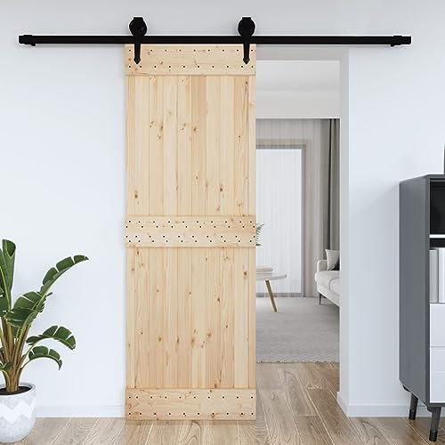 TREISL Porta Scorrevole Interno 80x210 cm Marrone in Legno Massello di Pino Porta Interna Esterna Muro Stanza Cucina Fienile Garage