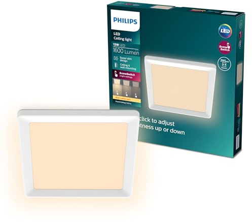 Philips LED SceneSwitch Deckenleuchte (12 W), rechteckig (30x30cm), mit warmweißen Licht, dimmbar, weiß