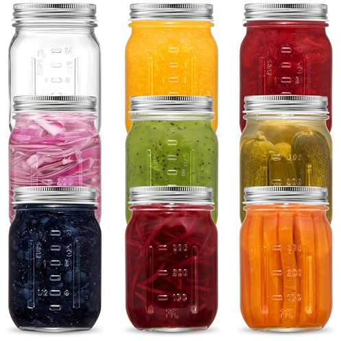 Danmu Art 480ml Mason Jars 9 Pack,Clear Glass Storage Jars with Airtight Lids,Wide 2.7-Inch Opening Food Grade Container for Canning, Pickling,Jam,Overnight Oats,Spices,DIY Crafts & Wedding Favours