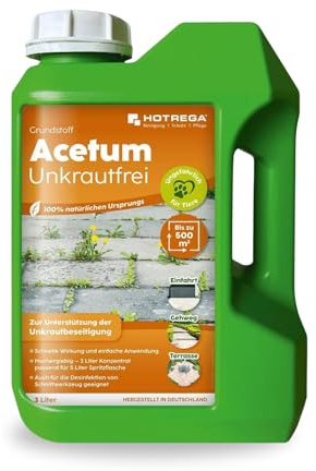 HOTREGA Grundstoff Acetum Unkrautfrei 3 Liter | Natürliches Essigsäurekonzentrat zur Wildkrautentfernung auf Wegen, Terrassen, Höfen und Einfahrten