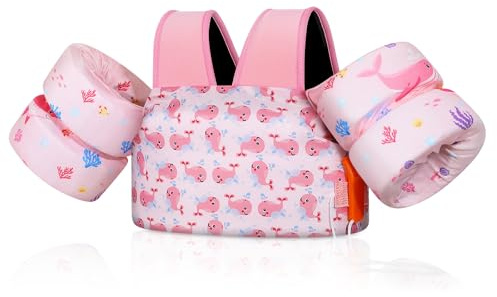 MoKo Chaleco de Natación para Niños, Brazo Flotadores para Niños y Niñas 22-66 lbs, Alas de Natación de Dibujos Animados, Chalecos Flotadores de Piscina para Aprender a Nadar, Ballena Rosa