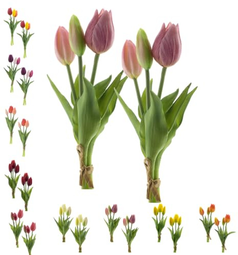 Klocke Dekorationsbedarf Künstlicher Tulpen Bund wie echt - 2er Set - 25 cm Real-Touch Tulpenstrauß mit 3 Stielen (3 Knospen) - Hochwertige Frühlingsdeko für Vasen & Gestecke (Mauve)
