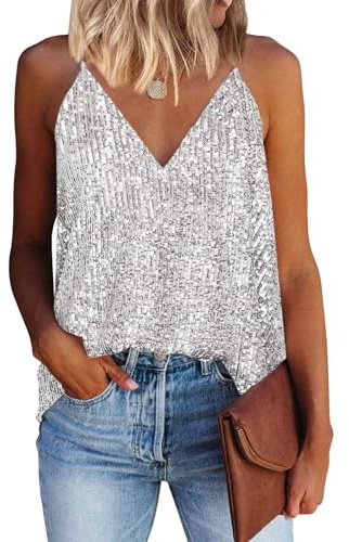 Vcindai Damen Pailletten Top Ärmellos Crop Tops Spaghettiträger Oberteil