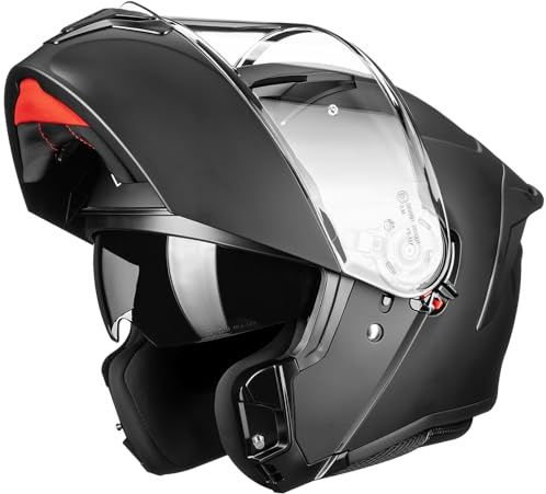 ILM Motorcykelhjälm Herr Dam ECE 22.06 med dubbelt visir helhjälm modell FF959, mattsvart, L
