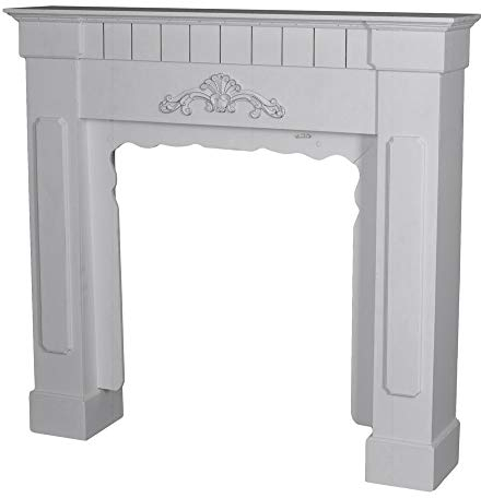 ROMANTISCHE KAMINUMRANDUNG Weiss Shabby CHIC – Kaminkonsole „Burg Feuerstein“ aus altem Holz 89×93×20 cm – handgearbeitete Kaminattrappe im Vintage-Look mit Patina für Wohnzimmer & Landhaus-Deko