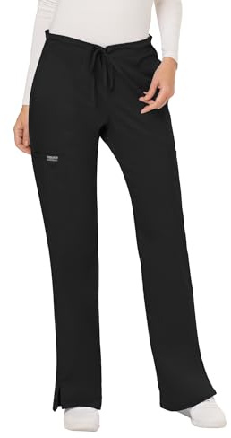 WW Revolution by Cherokee Women's Mid Rise Moderate Flare Drawstring Pant Petite, Black, Small Petite