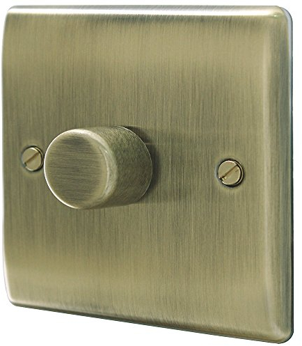 BG Electrical Intelligent Single Wall Dimmer Switch, 2 Way, Raised Profile, Round Edges, Nexus Metal, Antique Brass, 200W, NAB81