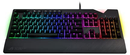 ASUS ROG Strix Flare Gaming Tastatur (mechanisch, Cherry-MX Red Switches, Aura Sync, Handballenauflage, deutsches Tastatur-Layout) Schwarz